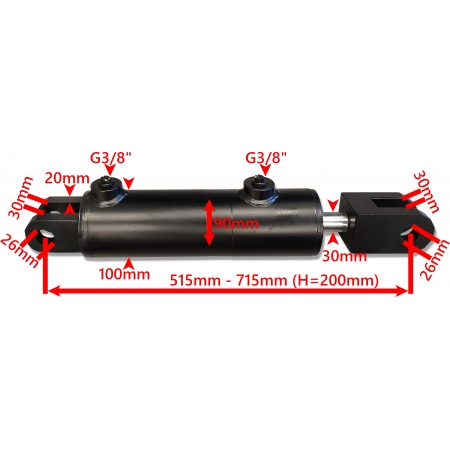 SIŁOWNIK HYDRAULICZNY 90x30 SKOK 200 AGREGATU